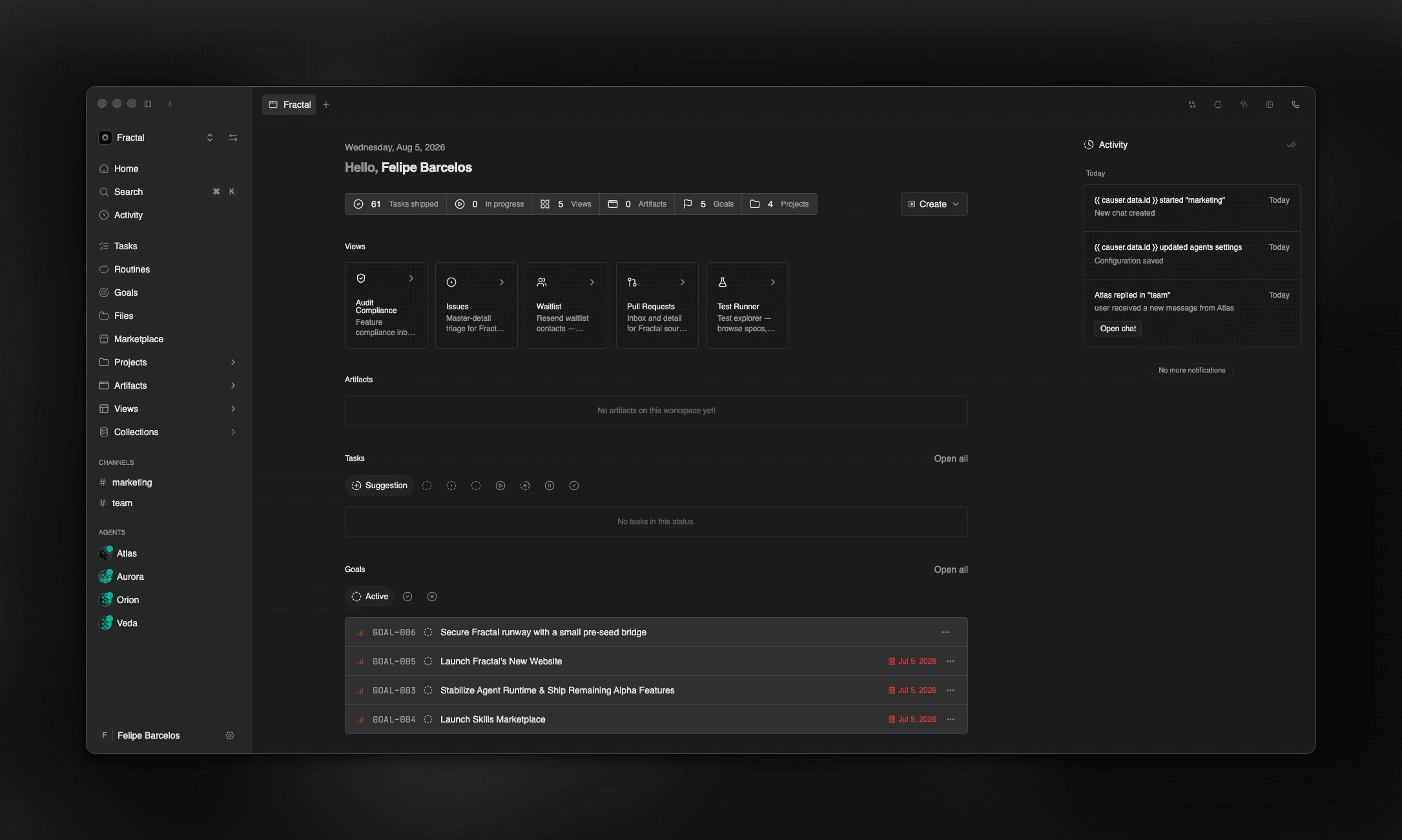 Fractal workspace dashboard